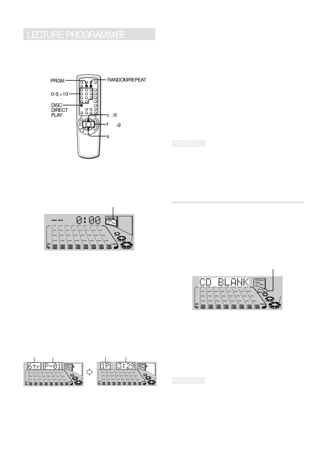 Aiwa XH-A1000 manual Lecture Programmee, Lecture Avec Saut DES Blancs, Appuyez deux fois sur Prgm en mode d’arrê t 