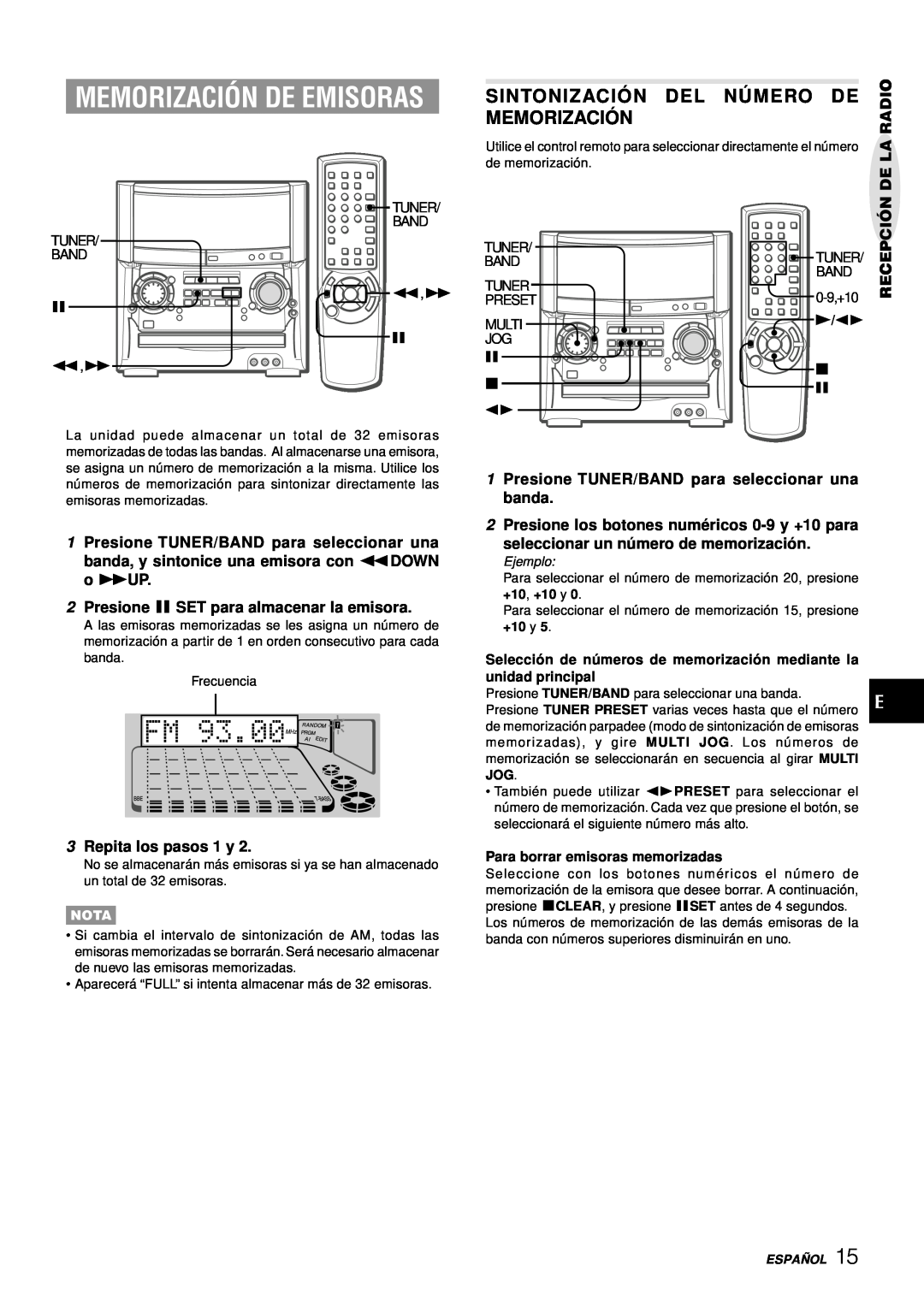 Aiwa XH-A1000 manual Memorización De Emisoras, Sintonizació N, Del Nú Mero De, Memorizació N, 3Repita los pasos 1 y, Radio 