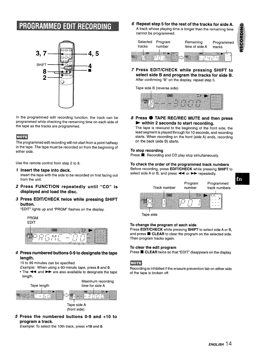 Aiwa XM-M25 Press numbered buttons O-9 to designate the tape length, Repeat step For the rest of the tracks ‘for side a 