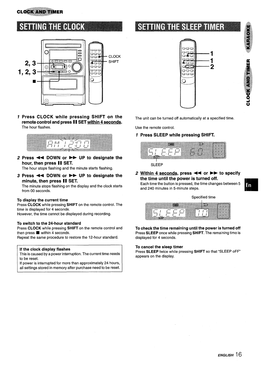 Aiwa XM-M25 manual To switch to the 24-hour standard, Press Sleep while pwessing Shift 