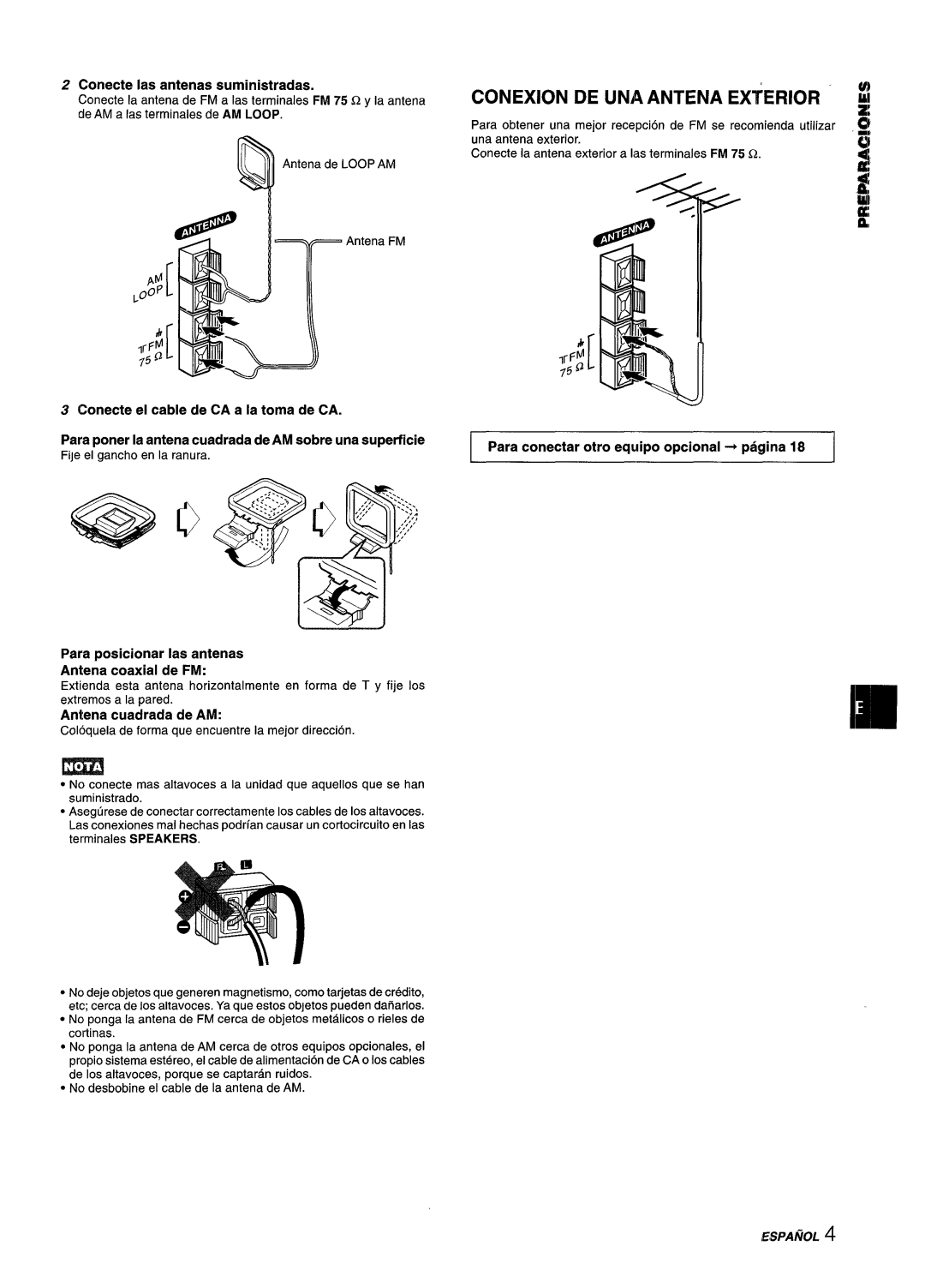 Aiwa XM-M25 manual Conecte Ias antenas suministradas, Para posicionar Ias antenas Antena coaxial de FM 