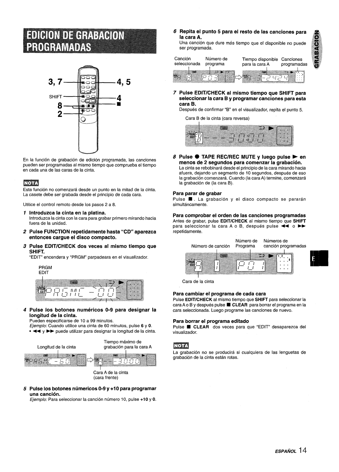 Aiwa XM-M25 manual Shift, Para parar de grabar, Para cambiar el programa de cada cara, Para borrar el programa editado 