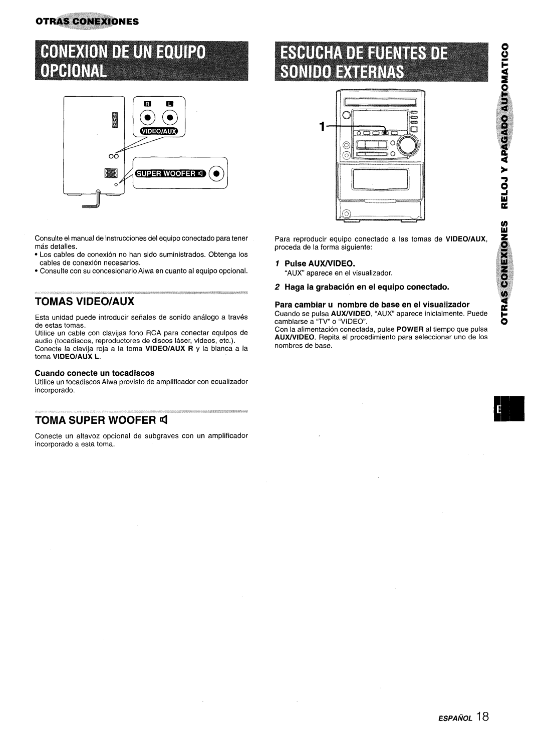 Aiwa XM-M25 manual Cuando conecte un tocadiscos, Pulse Auxmdeo, Espamol 