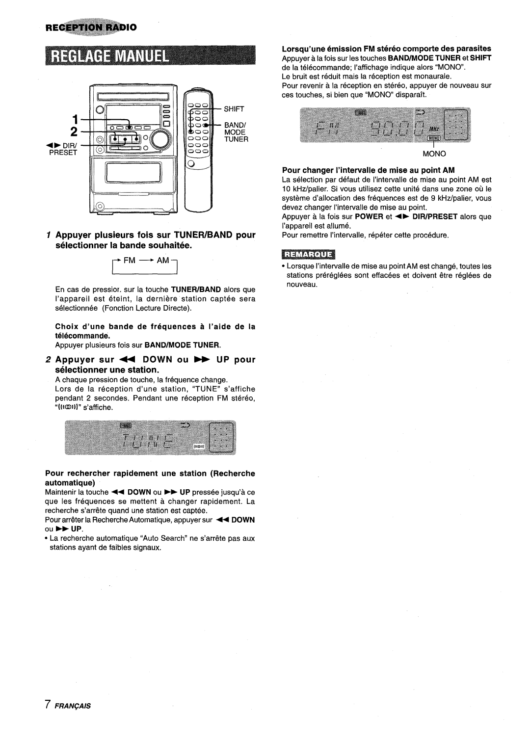 Aiwa XM-M25 manual Band, Chaque pression de touche, la frequence change 