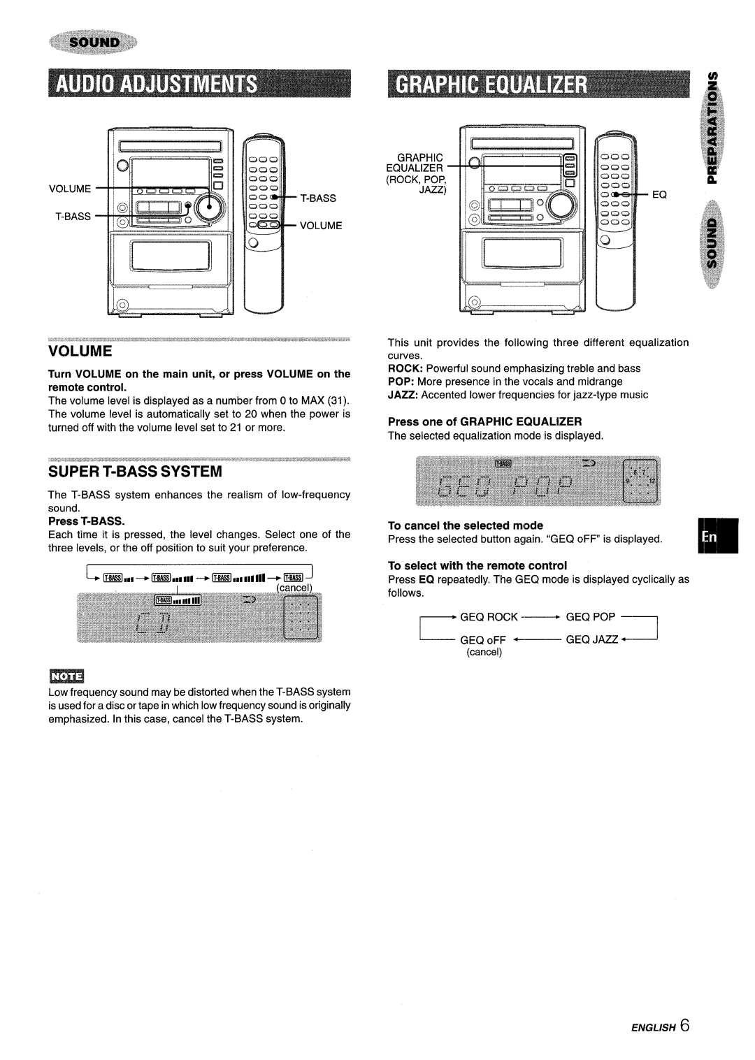 Aiwa XM-M25 manual To select with the remote control, Cam-es EQ, Press one of Graphic Equalizer, Press T-BASS 