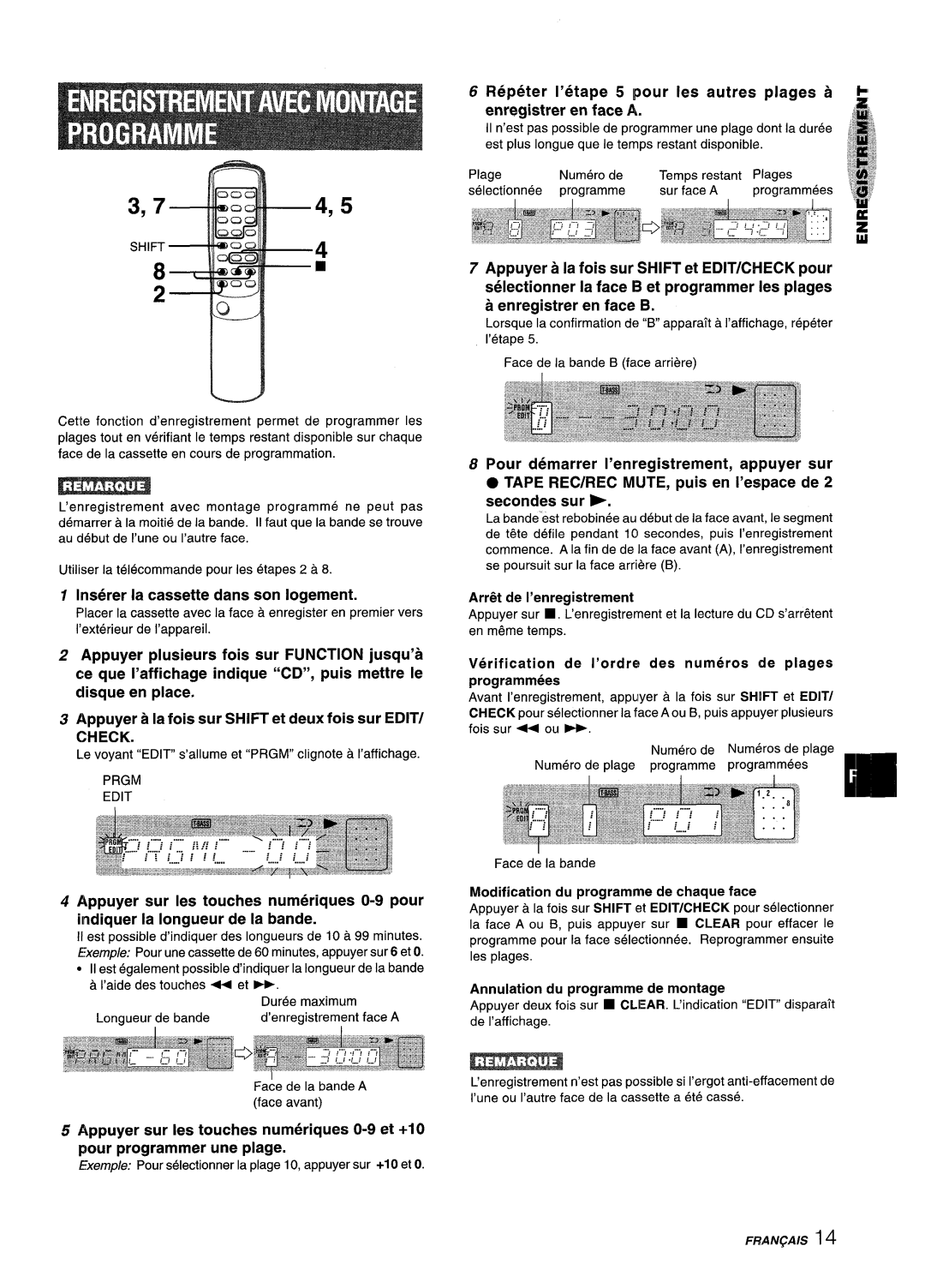Aiwa XM-M25 manual 3,74,5, Repeter I’etape 5 pour Ies autres plages a enregistrer en face A, Arr6it de I’enregistrement 