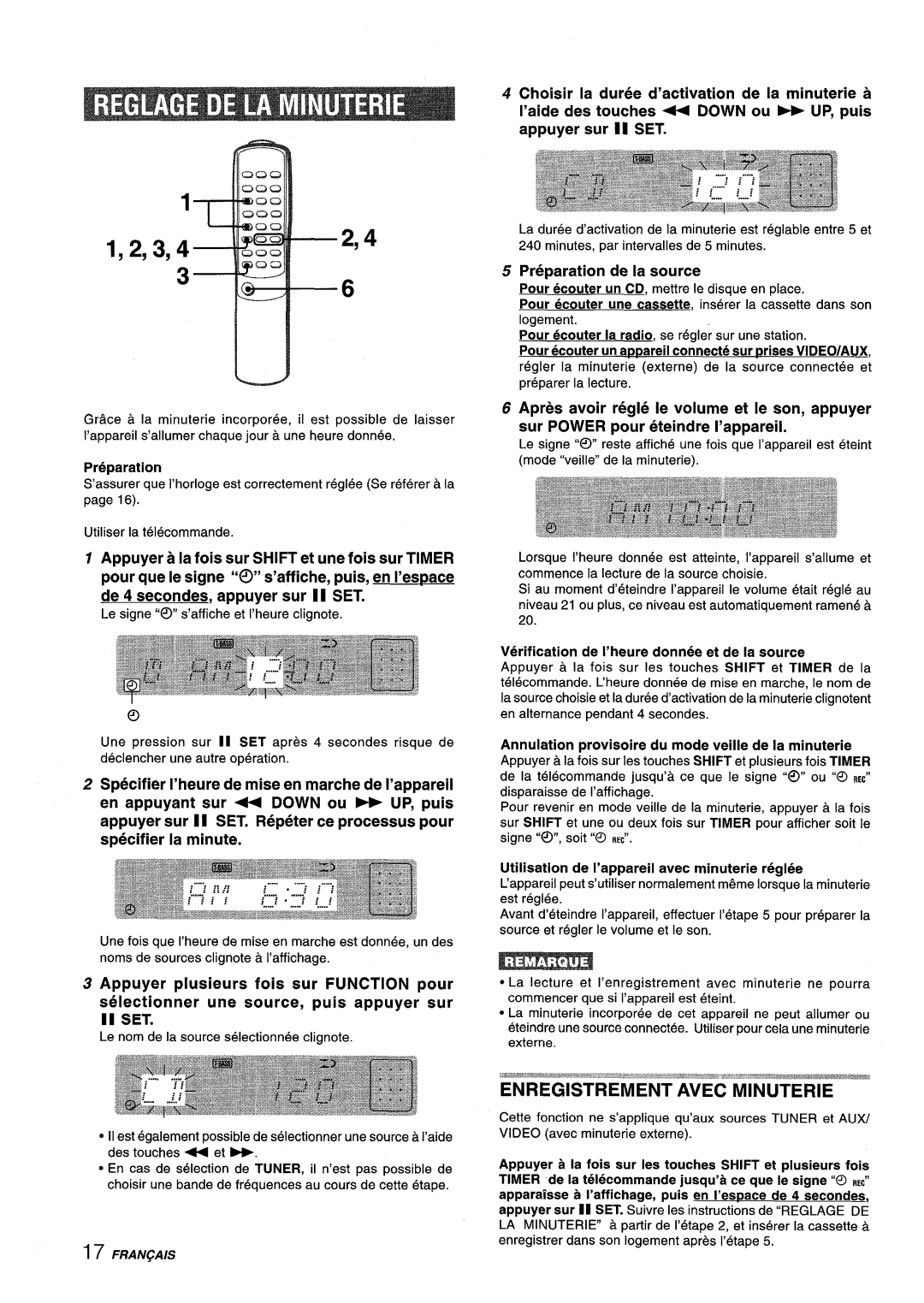 Aiwa XM-M25 manual Specifier I’heure de mise en marche de I’appareil, Appuyer plusieurs fois sur FUNCTION pour, 2,4 1,2,3,4 
