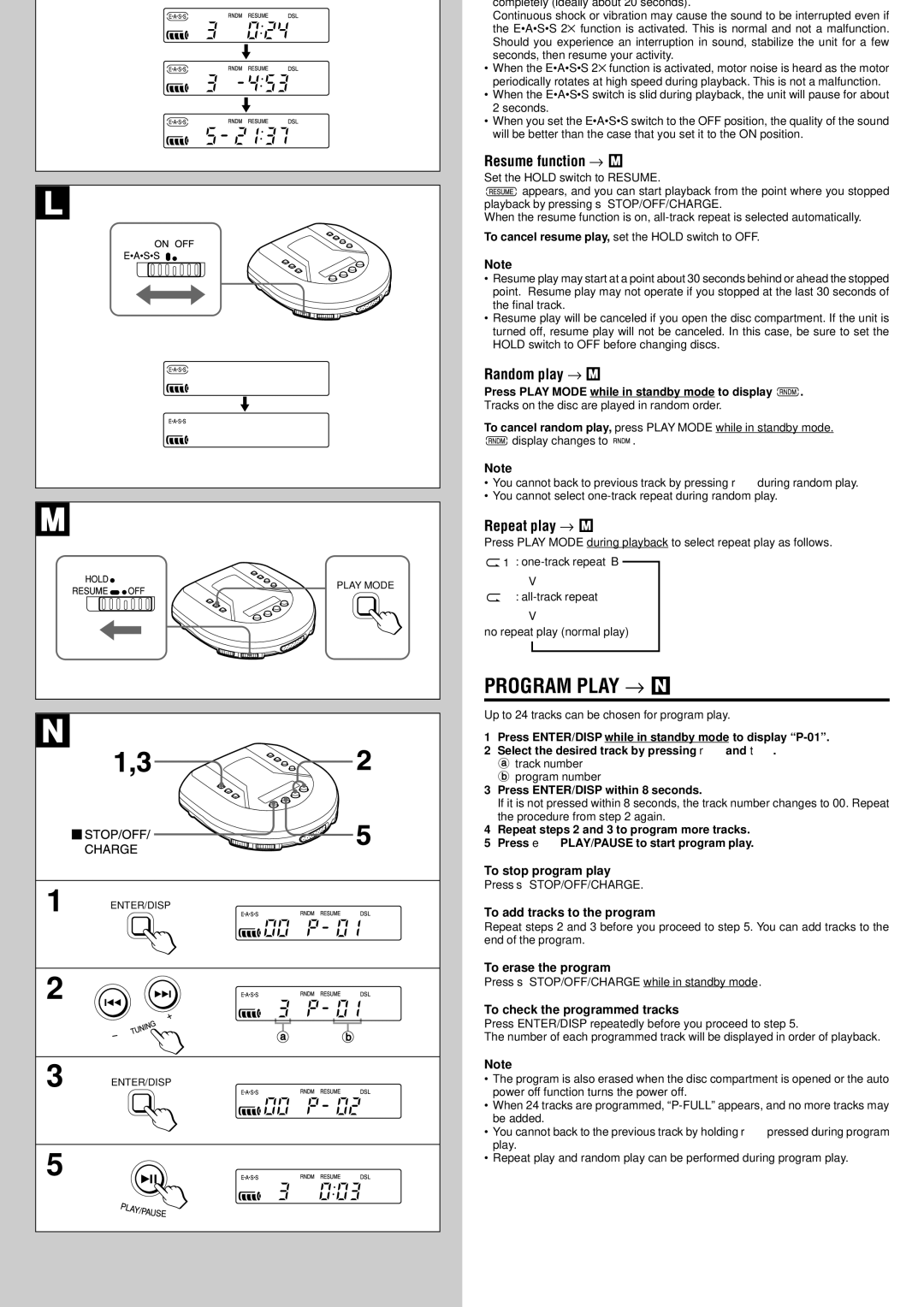 Aiwa XP-R120 specifications Program Play → N, To stop program play, To add tracks to the program, To erase the program 