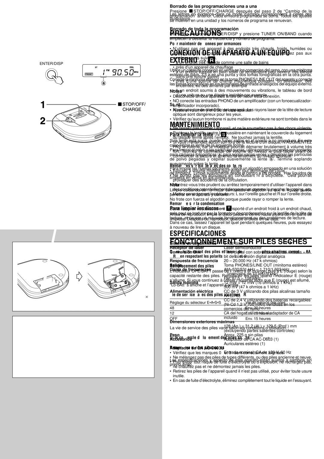 Aiwa XP-R207 manual Fonctionnement SUR Piles Seches → a 