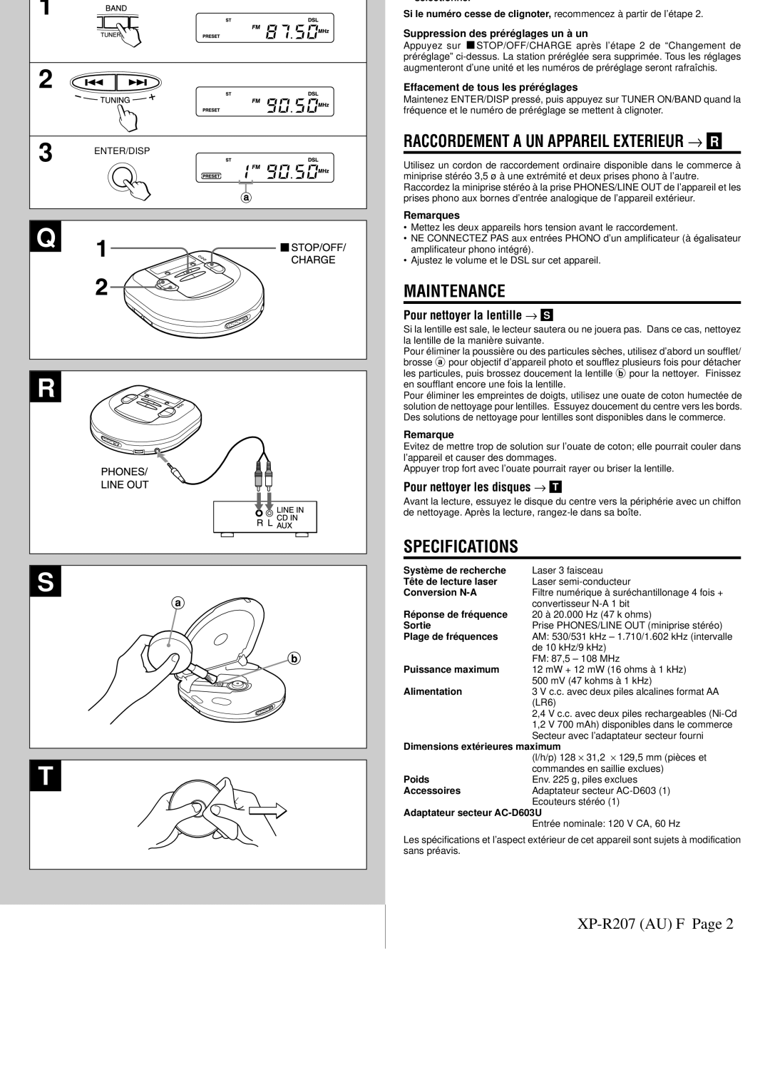 Aiwa XP-R207 manual Pour nettoyer les disques → T 