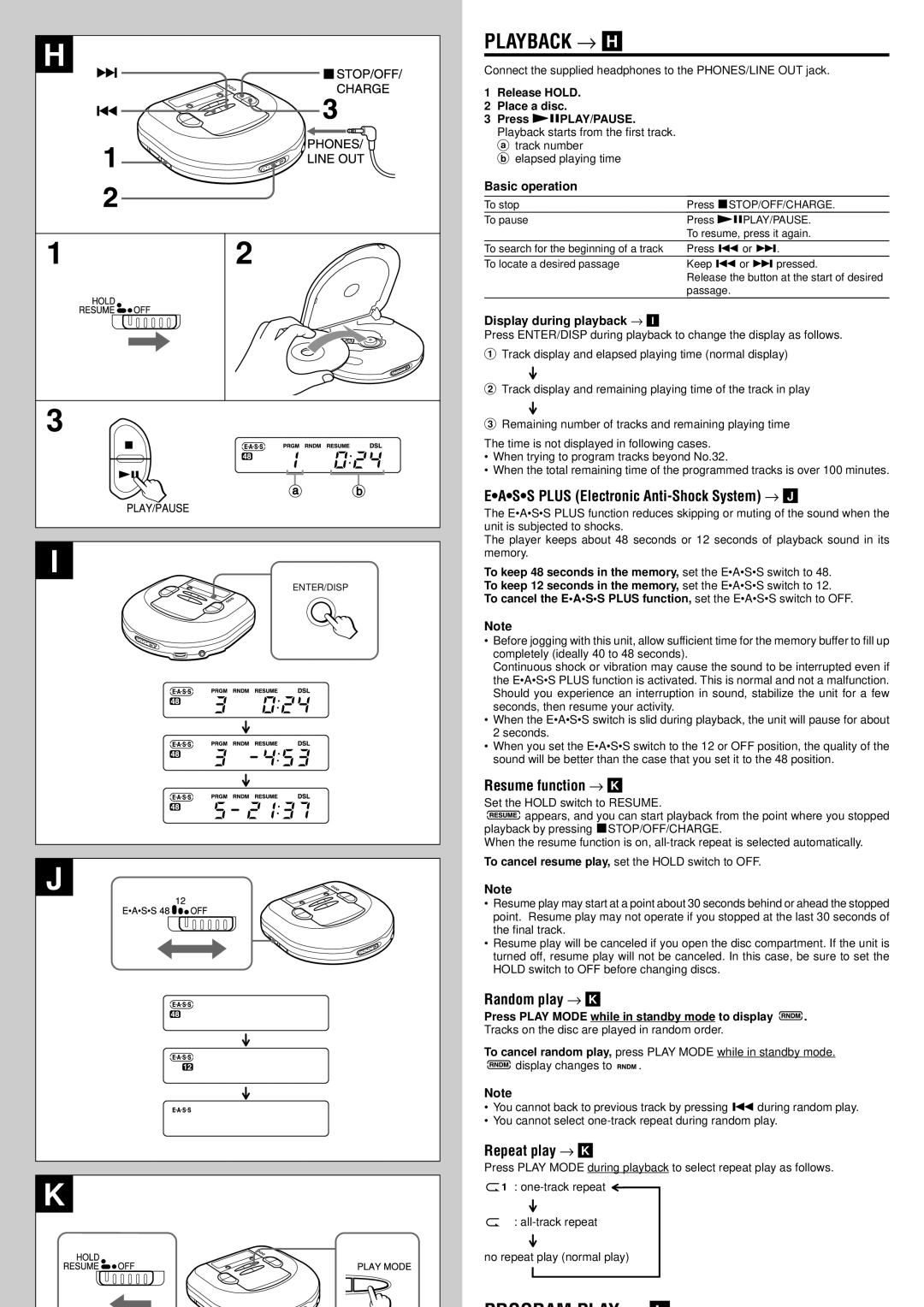 Aiwa XP-R207 manual Playback → H, Program Play L 