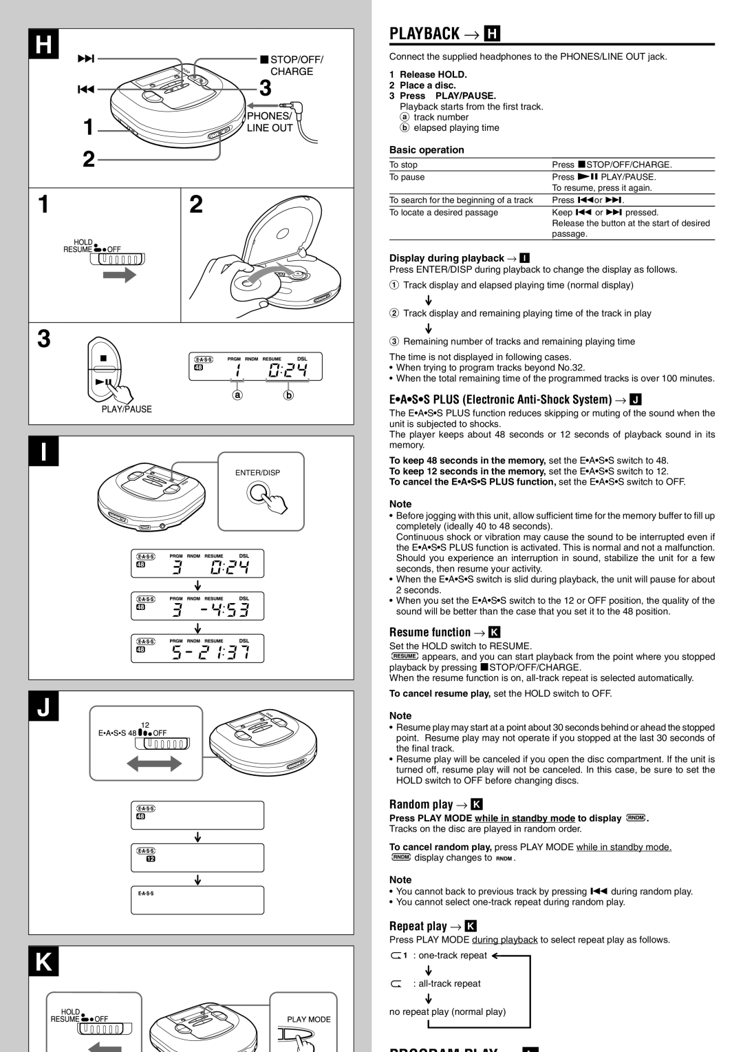 Aiwa XP-R210 operating instructions Playback → H, Program Play L 