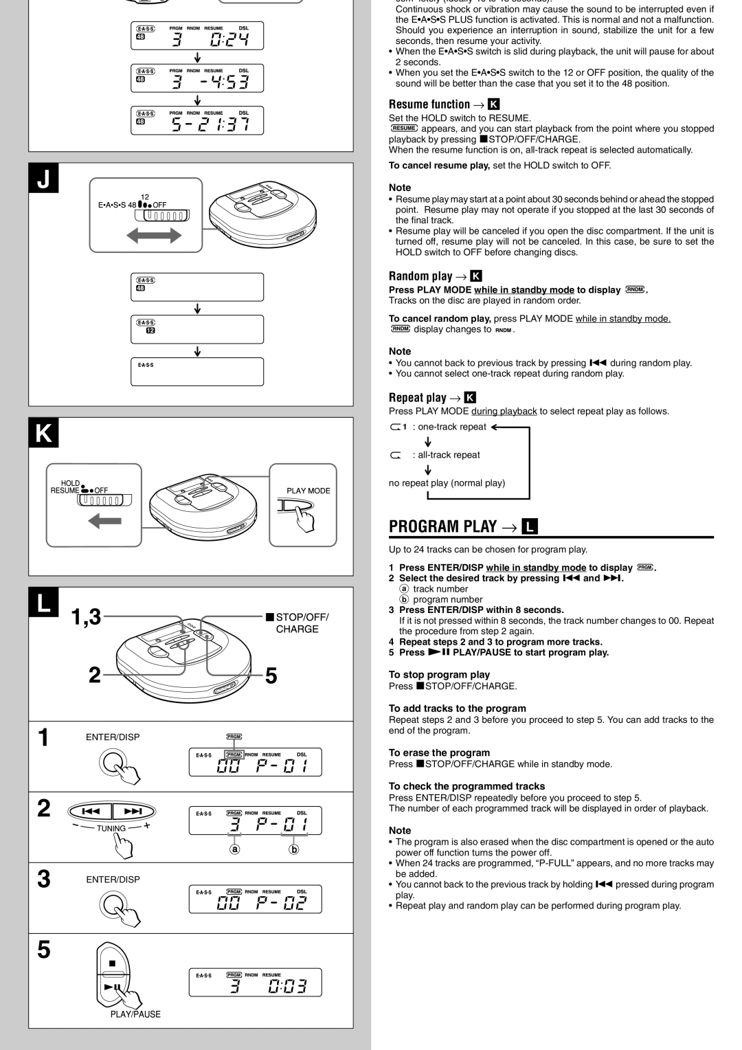 Aiwa XP-R210 Program Play → L, To stop program play, To add tracks to the program, To erase the program 