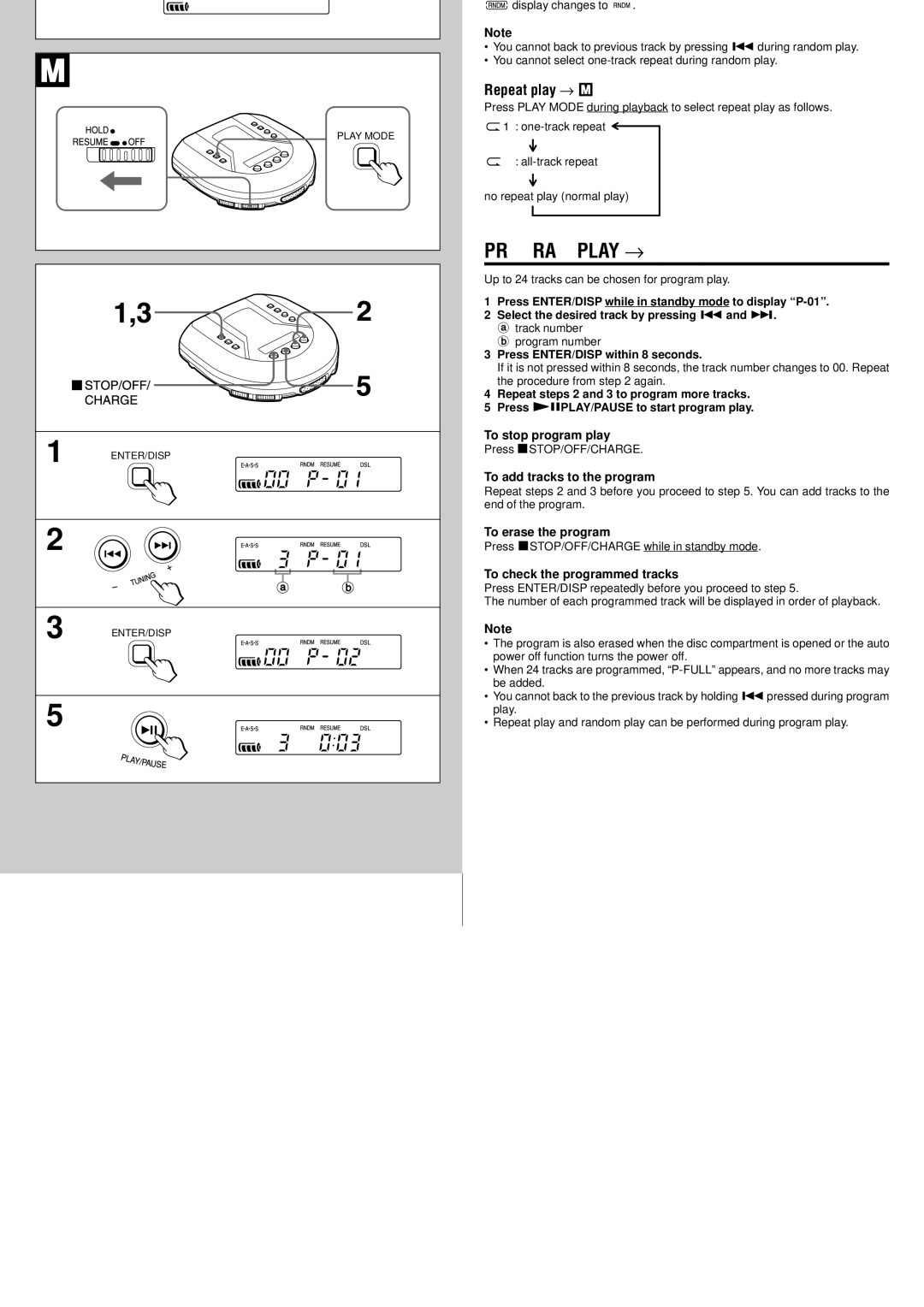 Aiwa XP-R220 specifications Program Play → N, To stop program play, To add tracks to the program, To erase the program 