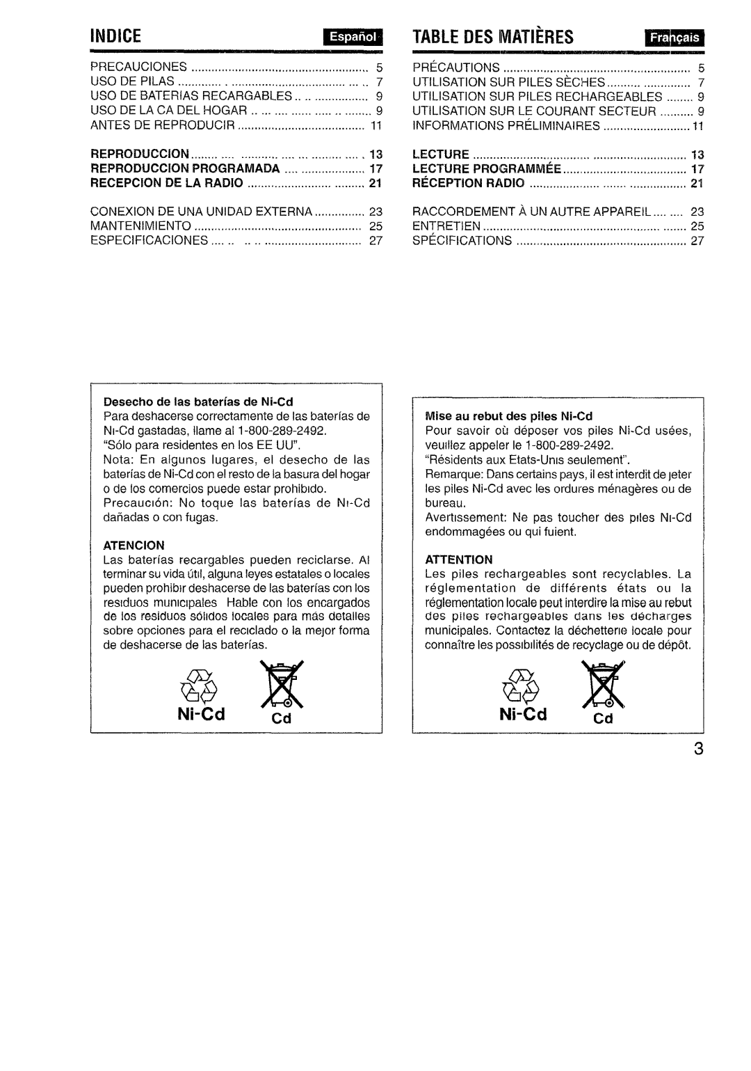 Aiwa XP-R970 manual Indice, Table Des Imatieres, Ni-Cd c 