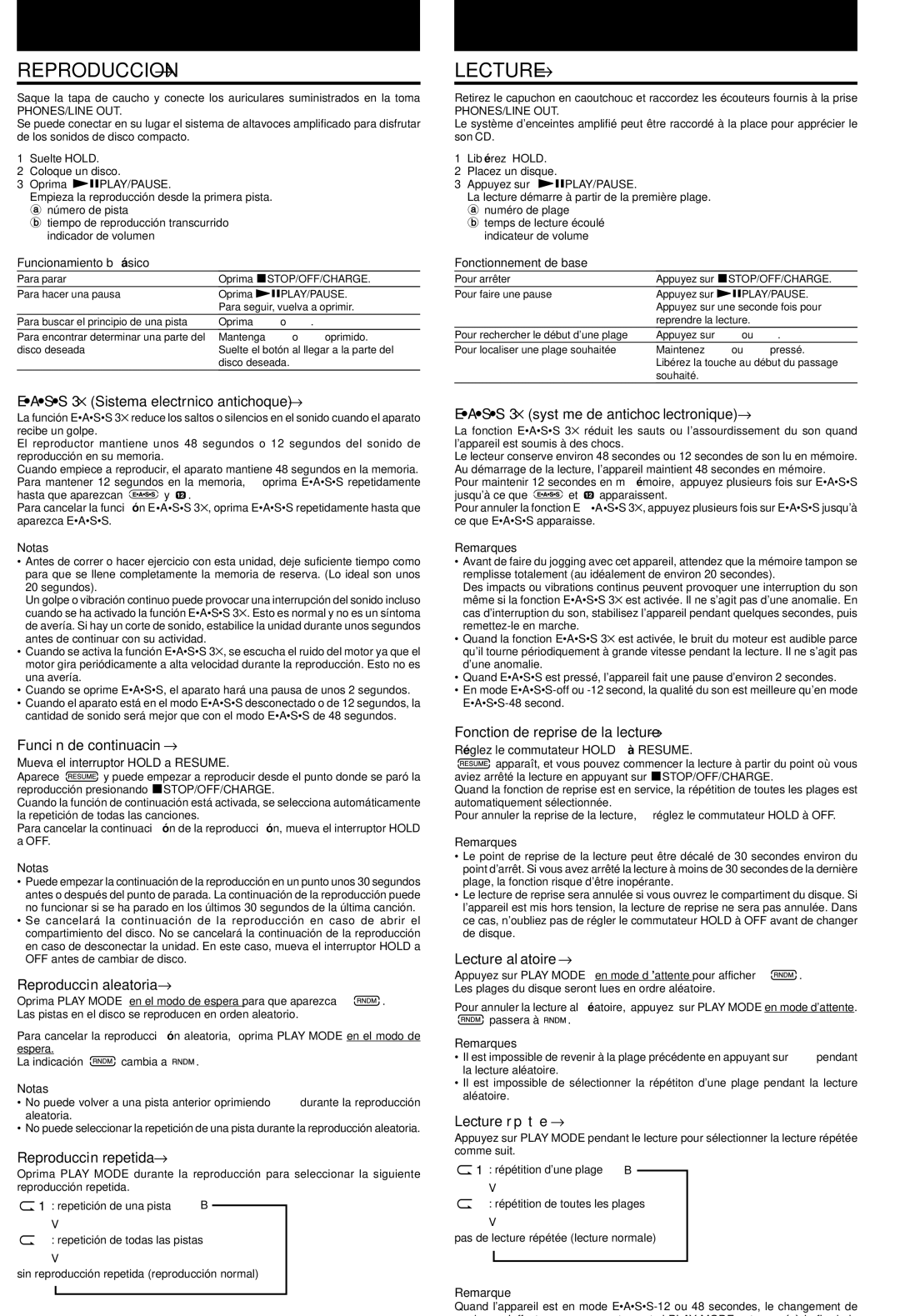 Aiwa XP-SP920, XP-SP921 operating instructions Reproduccion →, Lecture →, Españ OL, Franç AIS 