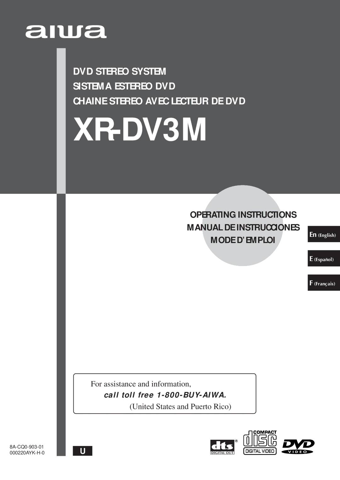 Aiwa XR-DV3M operating instructions 