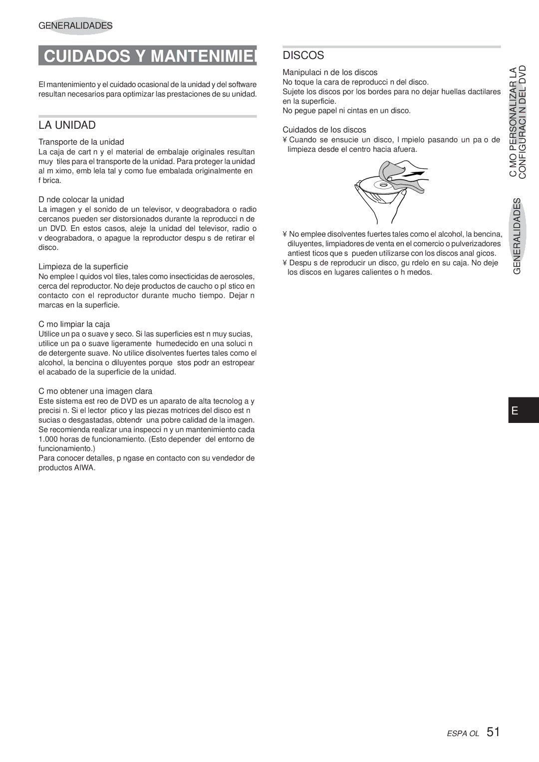 Aiwa XR-DV3M operating instructions LA Unidad, Discos 