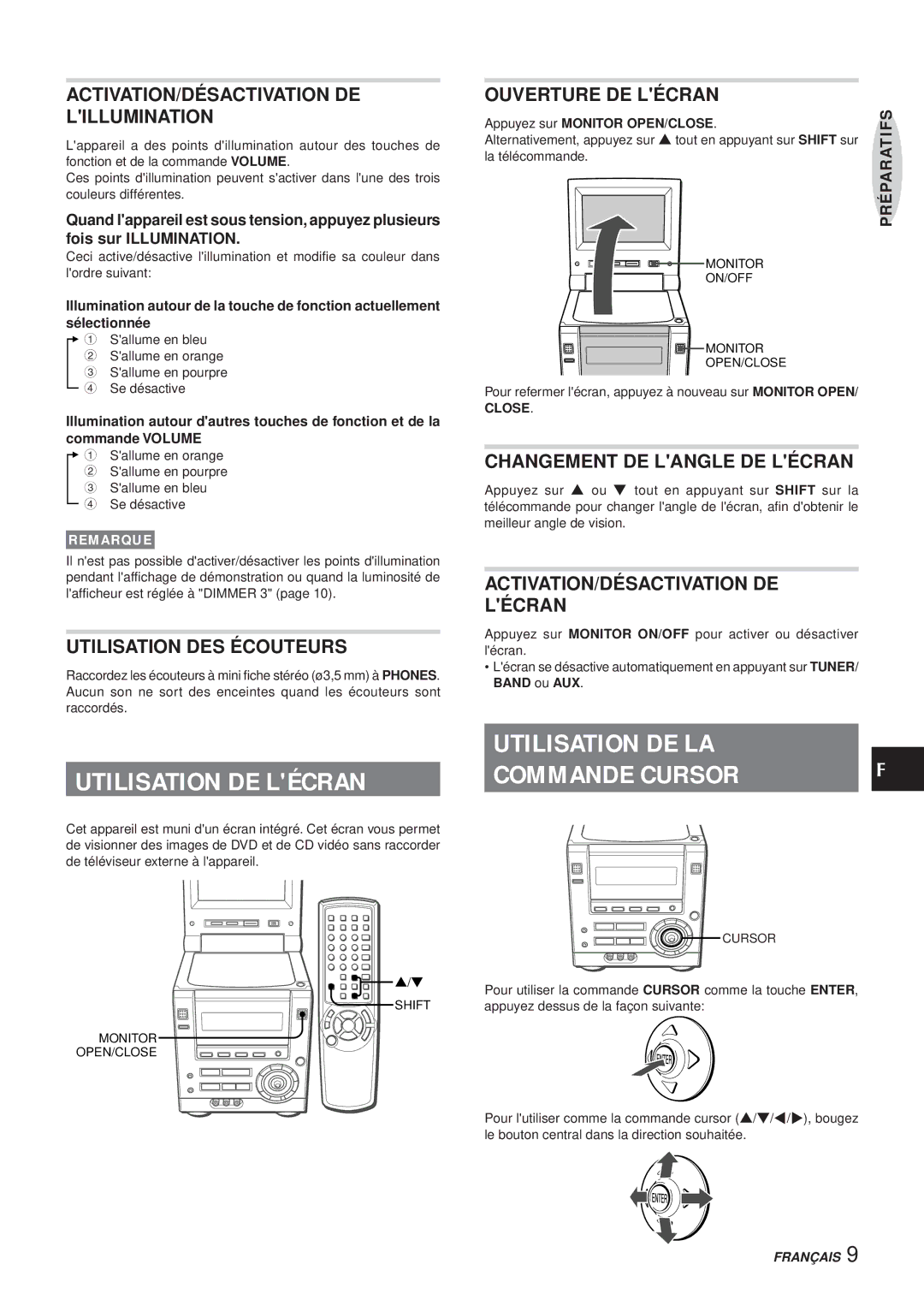 Aiwa XR-DV3M operating instructions Utilisation DE Lécran, Utilisation DE LA Commande Cursor 