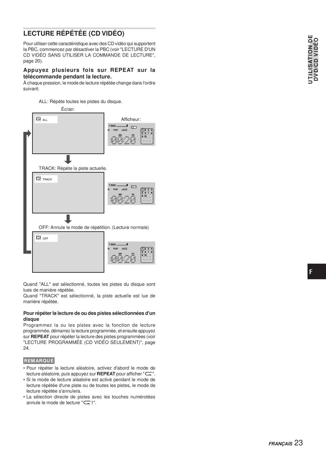 Aiwa XR-DV3M operating instructions Lecture Répétée CD Vidéo 