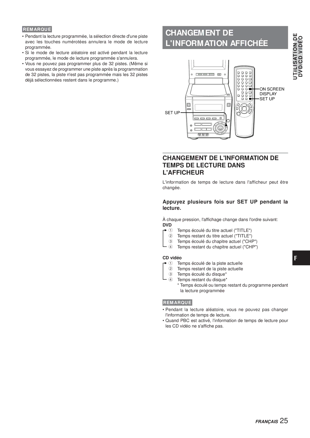 Aiwa XR-DV3M operating instructions Changement DE Linformation Affichée, CD vidéo 