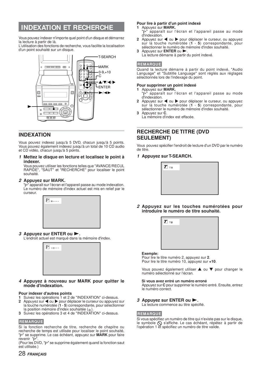 Aiwa XR-DV3M operating instructions Indexation ET Recherche, Recherche DE Titre DVD Seulement 