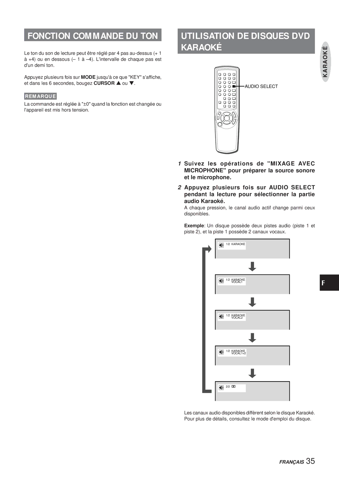 Aiwa XR-DV3M operating instructions Karaoké, Fonction Commande DU TON 