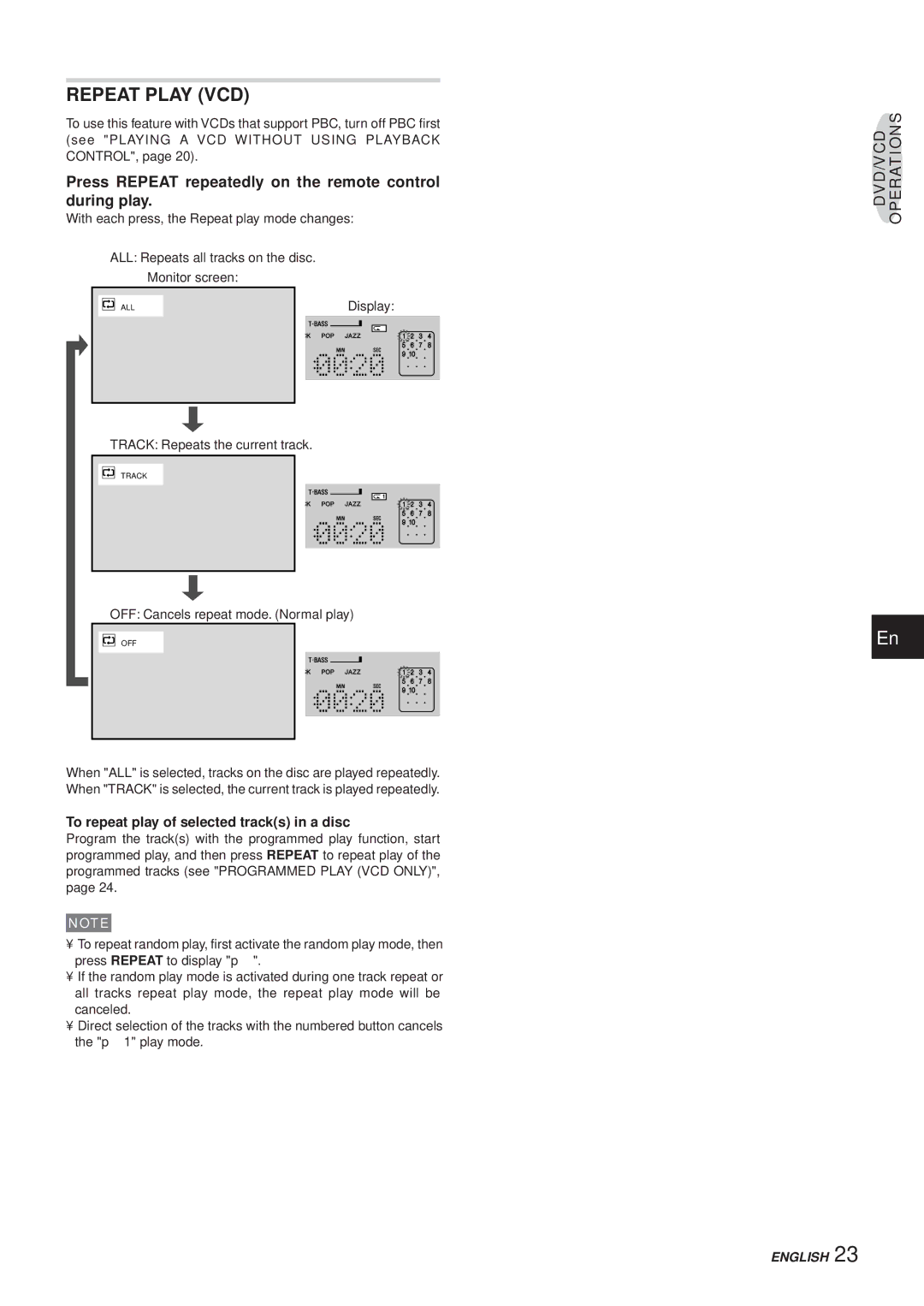 Aiwa XR-DV3M operating instructions Repeat Play VCD, To repeat play of selected tracks in a disc 