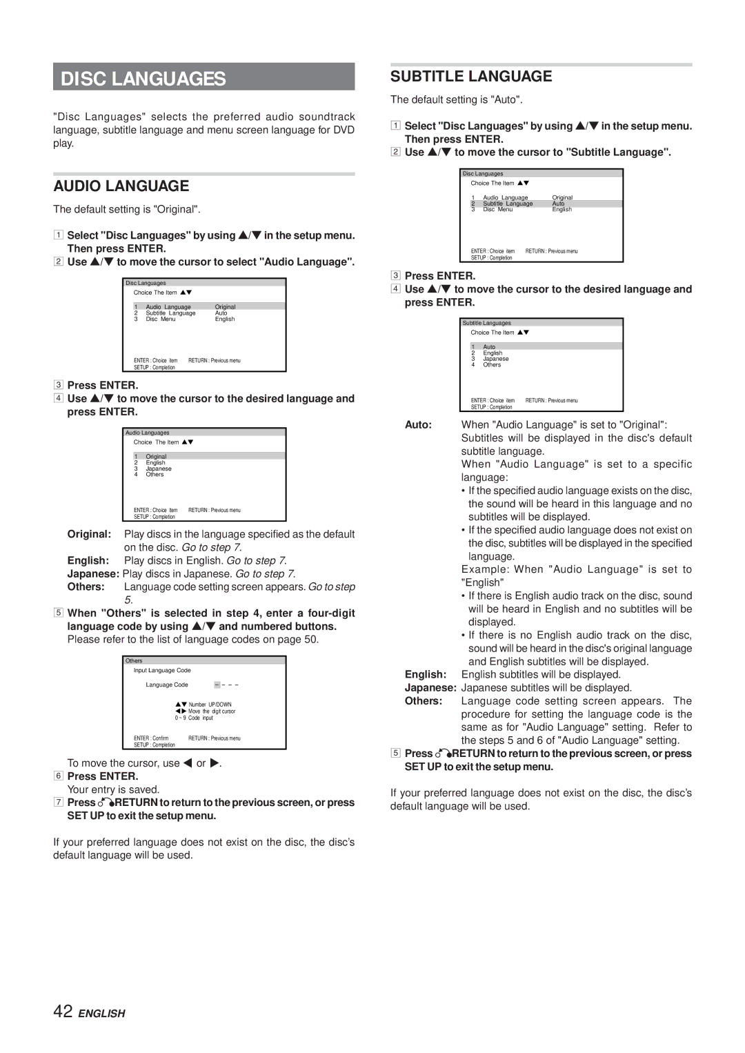 Aiwa XR-DV3M operating instructions Disc Languages, Audio Language, Subtitle Language 