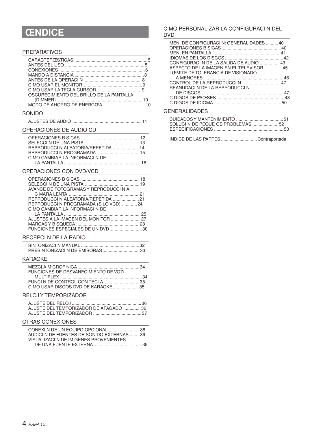 Aiwa XR-DV3M operating instructions Índice, Preparativos 