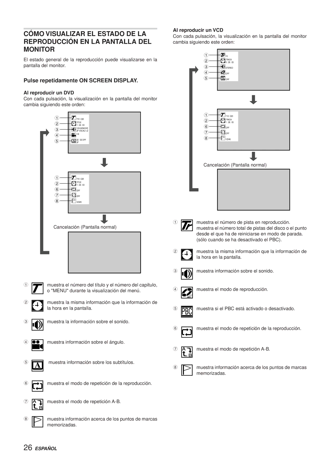 Aiwa XR-DV3M operating instructions Al reproducir un DVD, Al reproducir un VCD, Muestra la información sobre el sonido 