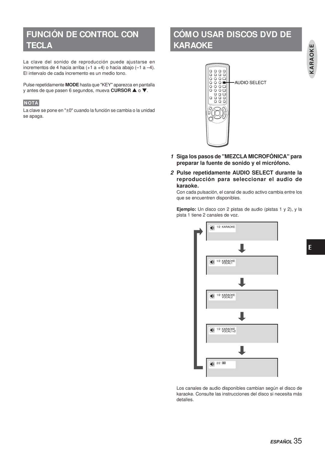 Aiwa XR-DV3M operating instructions Función DE Control CON Tecla, Karaoke 