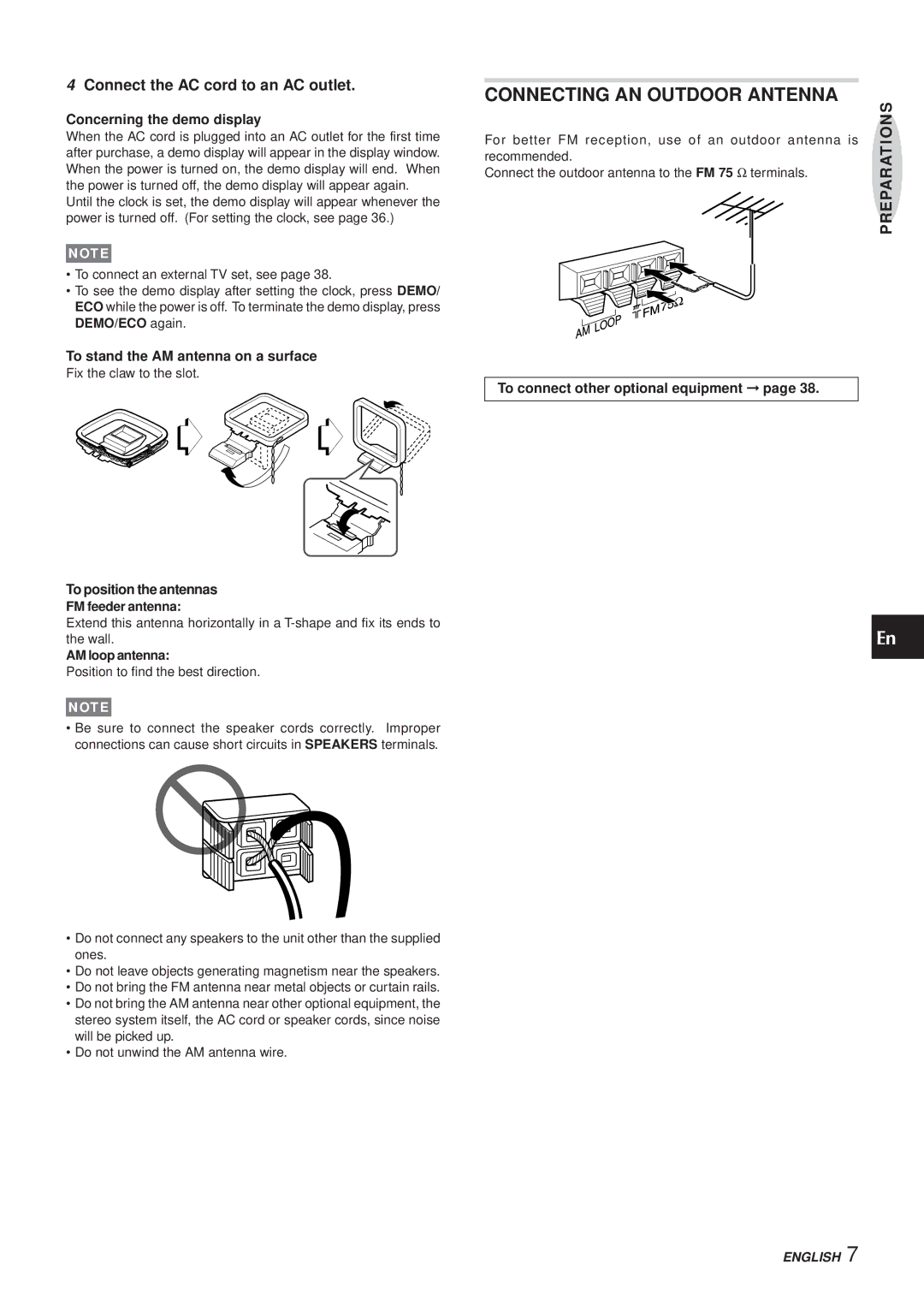 Aiwa XR-DV3M operating instructions Connecting AN Outdoor Antenna, Connect the AC cord to an AC outlet 