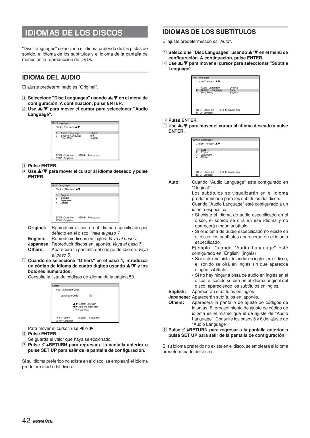 Aiwa XR-DV3M operating instructions Idiomas DE LOS Discos, Idioma DEL Audio, Idiomas DE LOS Subtítulos 