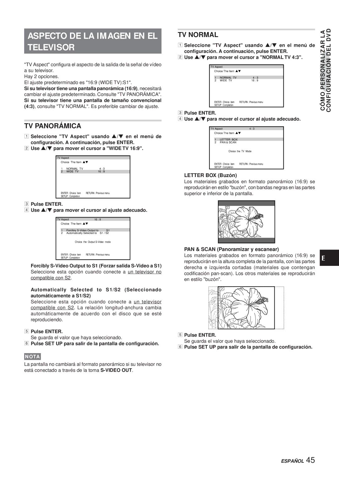 Aiwa XR-DV3M Televisor, TV Panorámica, TV Normal, Letter BOX Buzón, PAN & Scan Panoramizar y escanear 