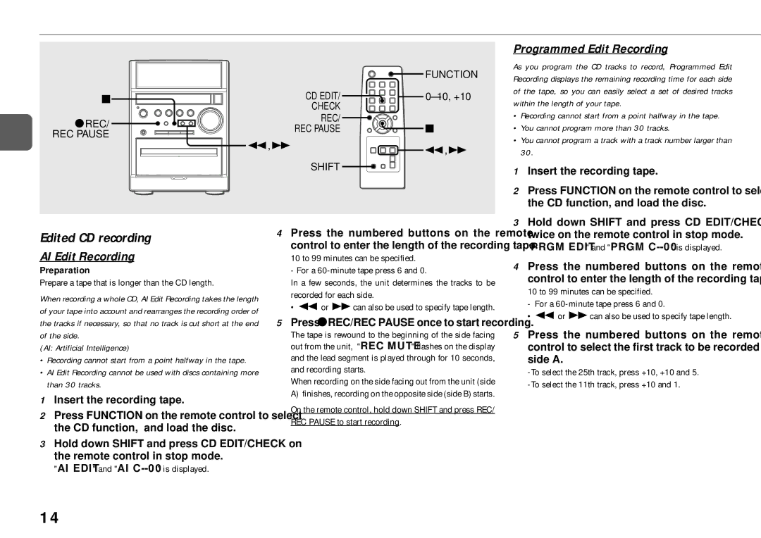 Aiwa XR-EM50 manual Edited CD recording, Preparation 