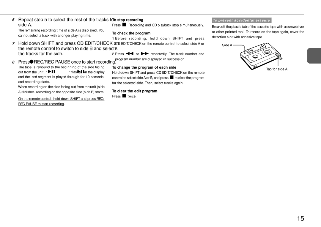 Aiwa XR-EM50 manual Repeat to select the rest of the tracks for side a, To change the program of each side, Press stwice 