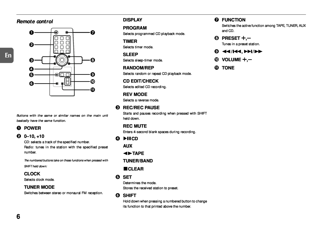Aiwa XR-EM50 manual Display Program, Remote control 