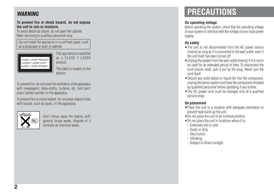 Aiwa XR-FA500 manual On operating voltage, On safety, On placement 