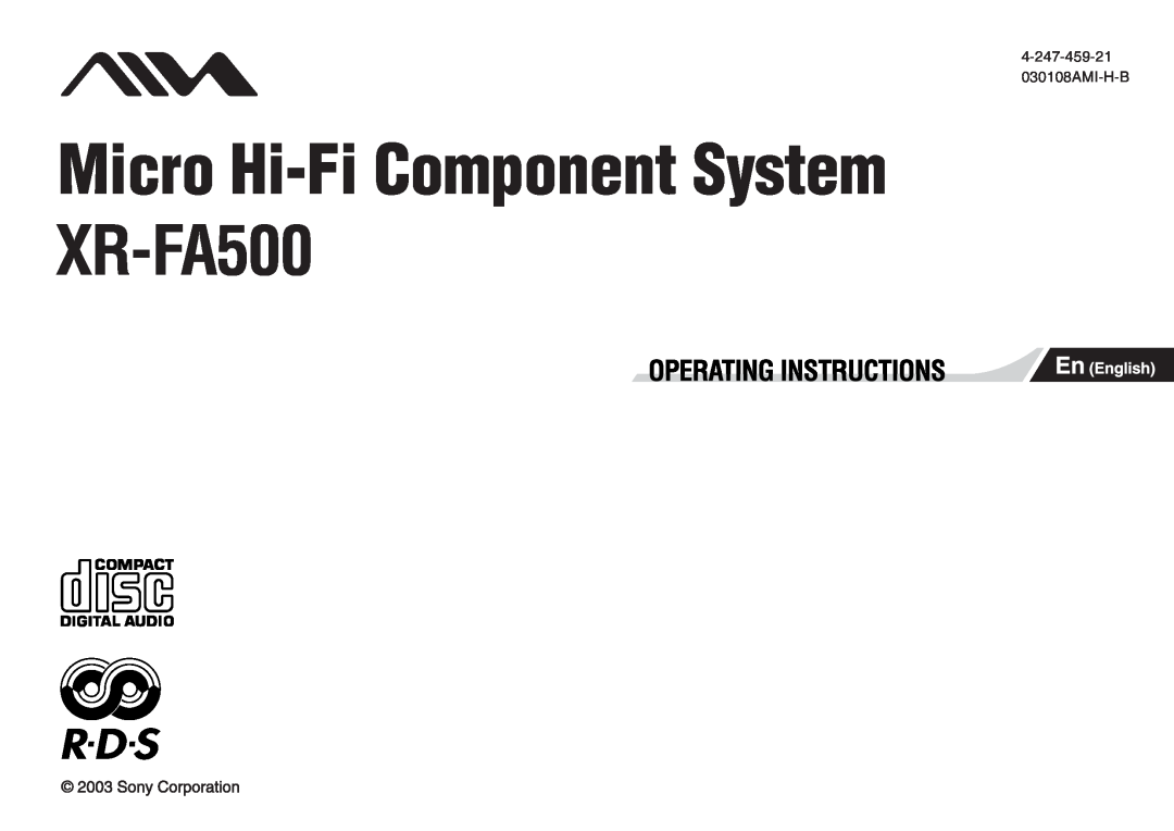 Aiwa manual Micro Hi-FiComponent System XR-FA500, 4-247-459-21 030108AMI-H-B 
