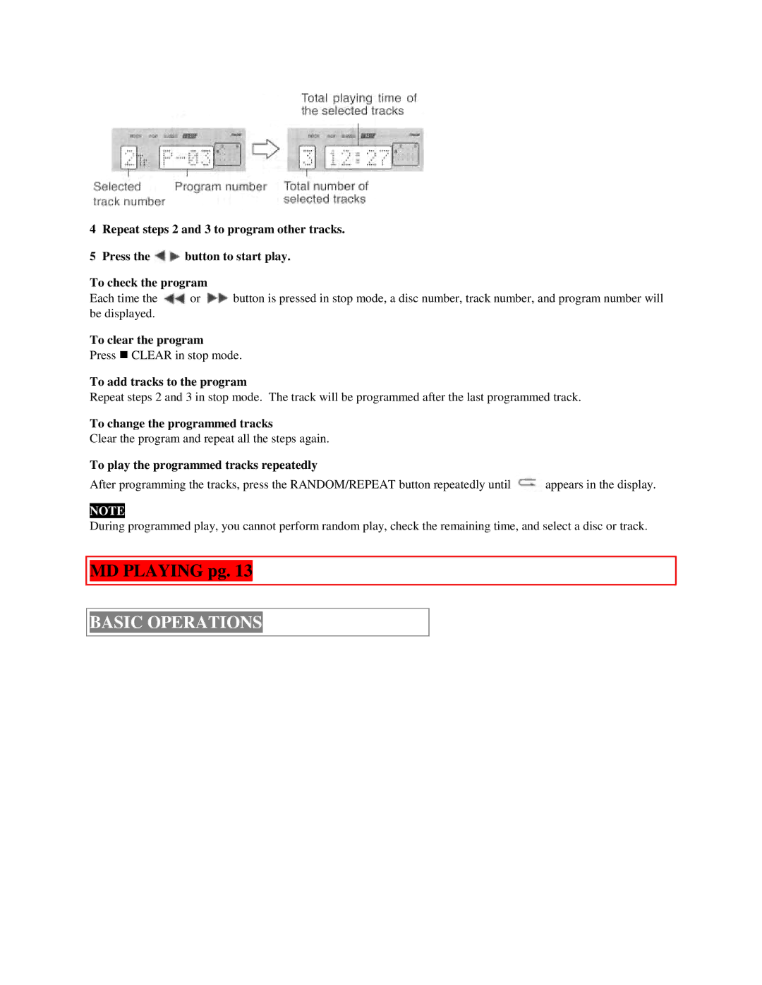 Aiwa XR-H33MD user service To clear the program, To add tracks to the program, To change the programmed tracks 