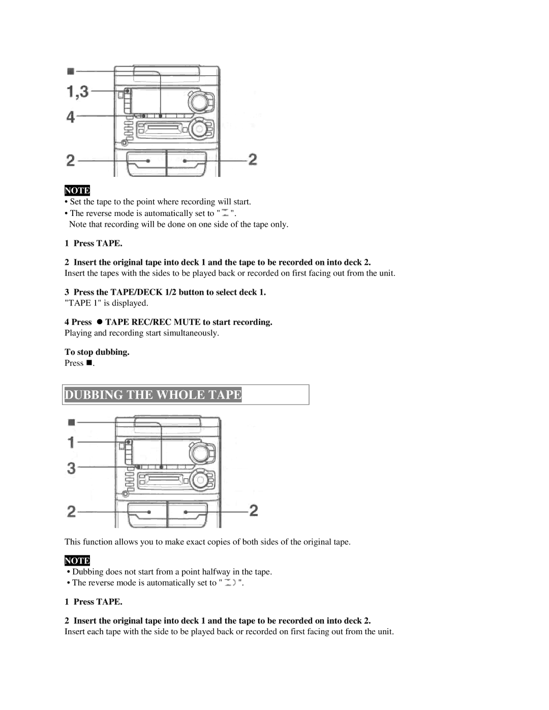 Aiwa XR-H33MD user service Dubbing the Whole Tape 