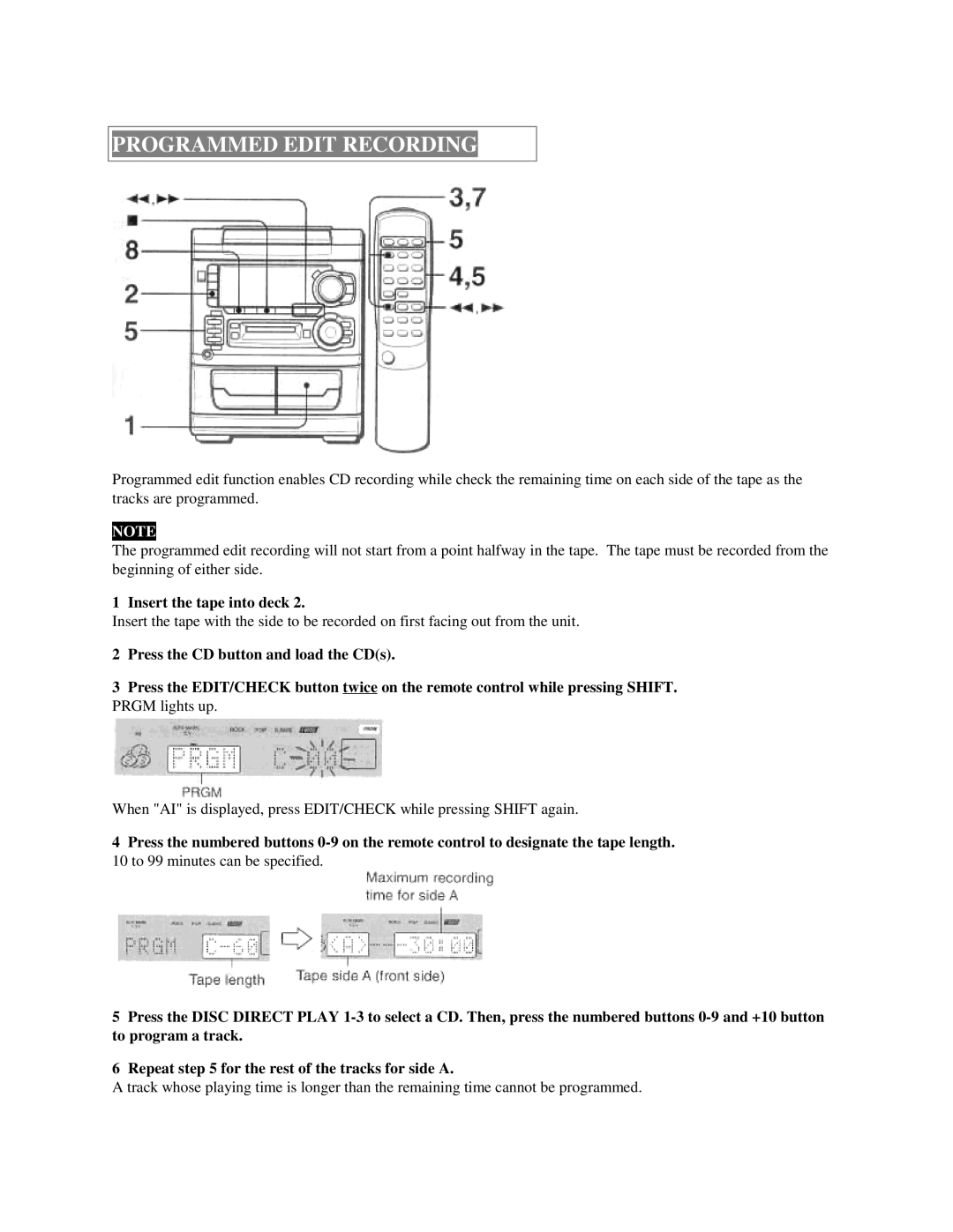 Aiwa XR-H33MD user service Programmed Edit Recording 