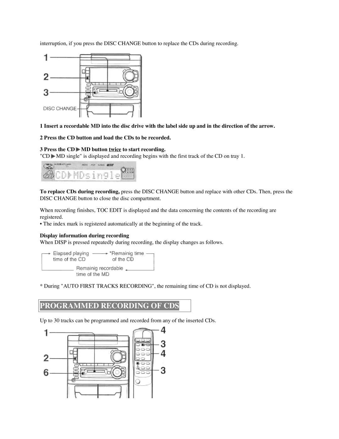 Aiwa XR-H33MD user service Programmed Recording of CDS 