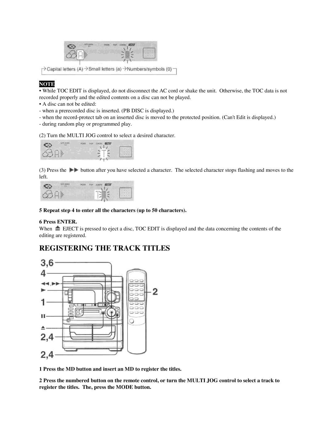 Aiwa XR-H33MD user service Registering the Track Titles 