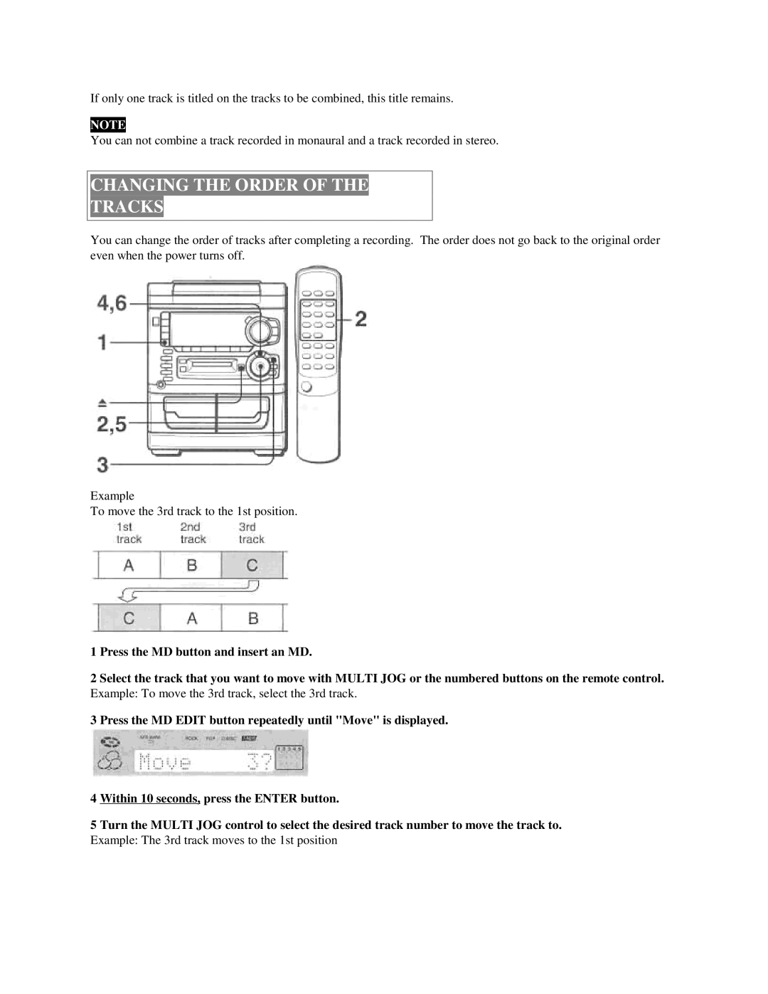 Aiwa XR-H33MD user service Changing the Order Tracks 