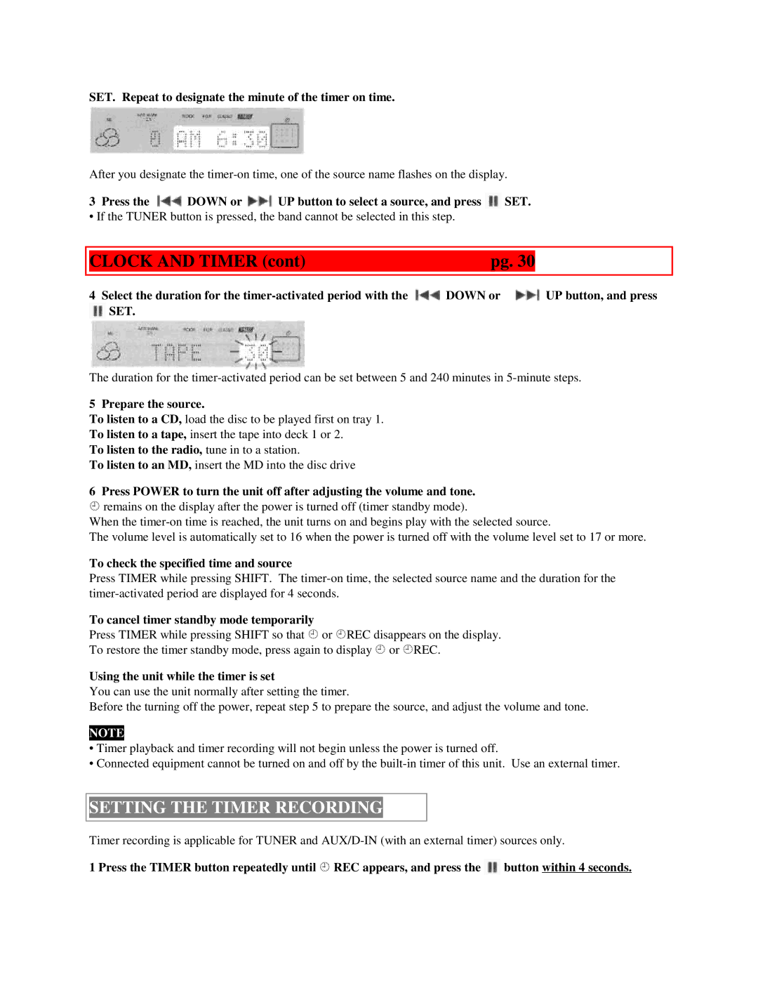 Aiwa XR-H33MD user service Setting the Timer Recording 