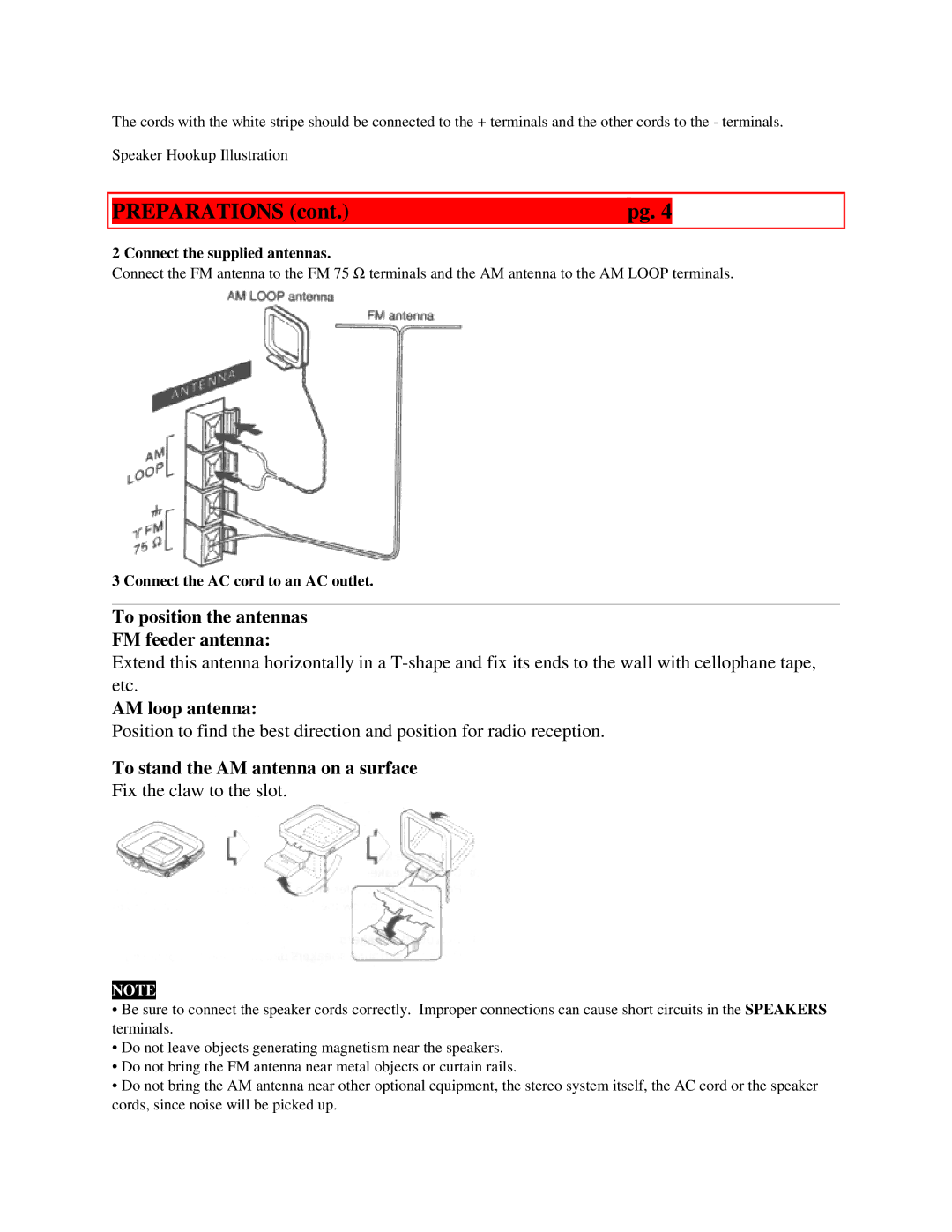 Aiwa XR-H33MD user service Connect the supplied antennas, Connect the AC cord to an AC outlet 