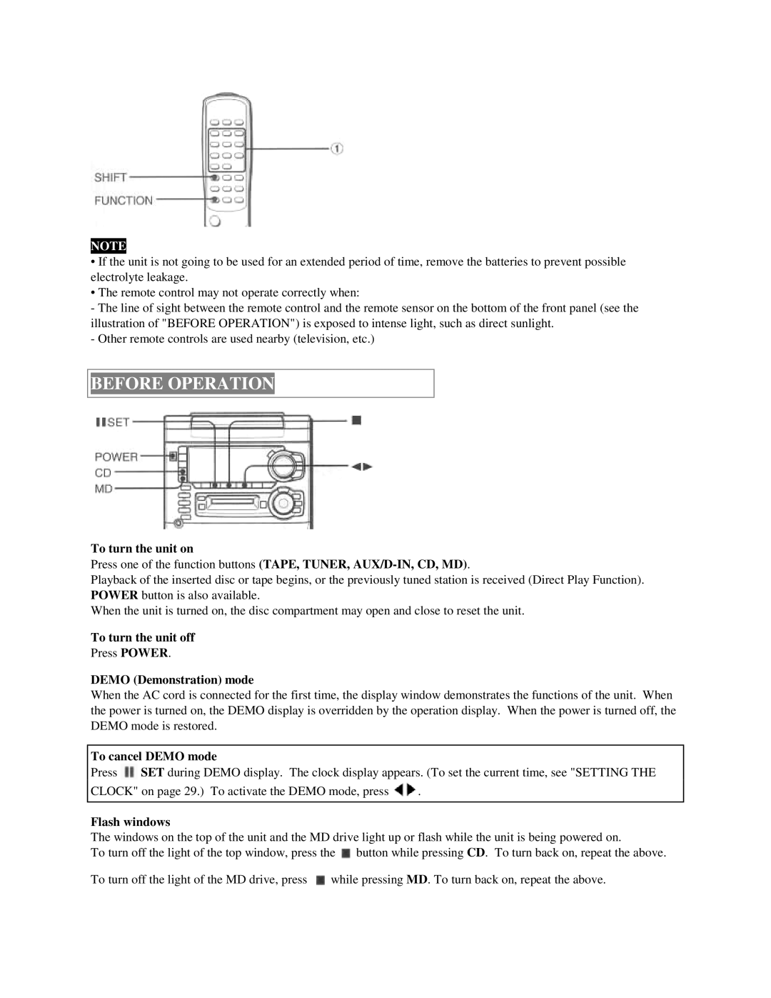 Aiwa XR-H33MD user service Before Operation 