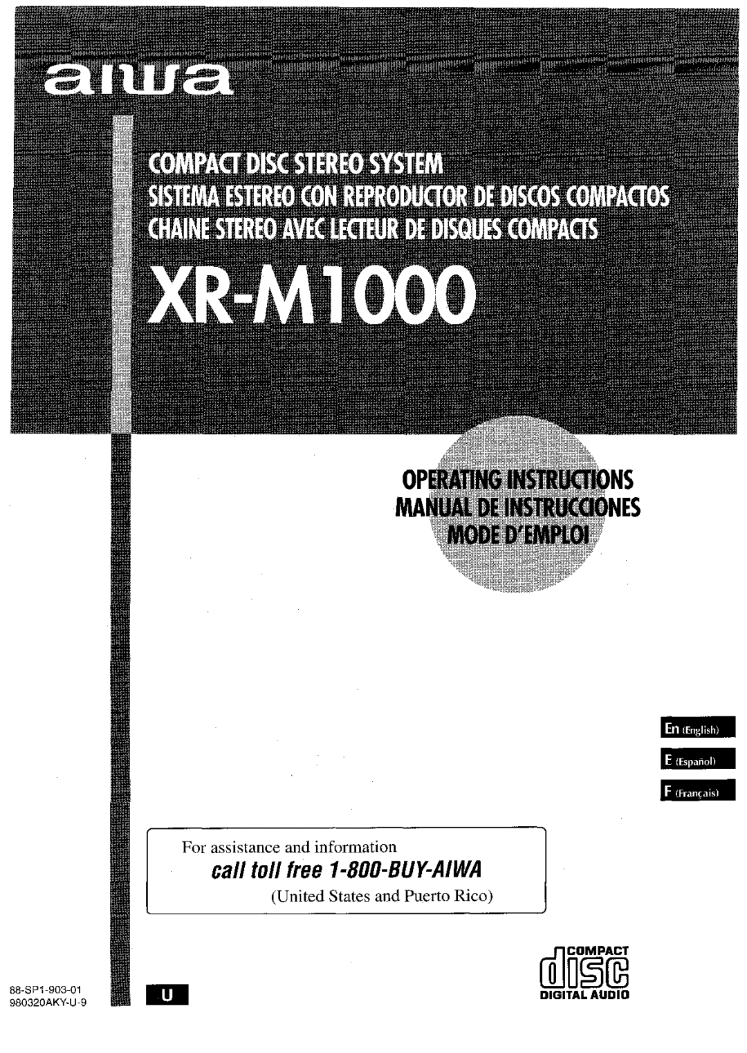 Aiwa XR-M1000 manual Digital Audio, 88-SP1-903-01, 980320AKY-U-9 